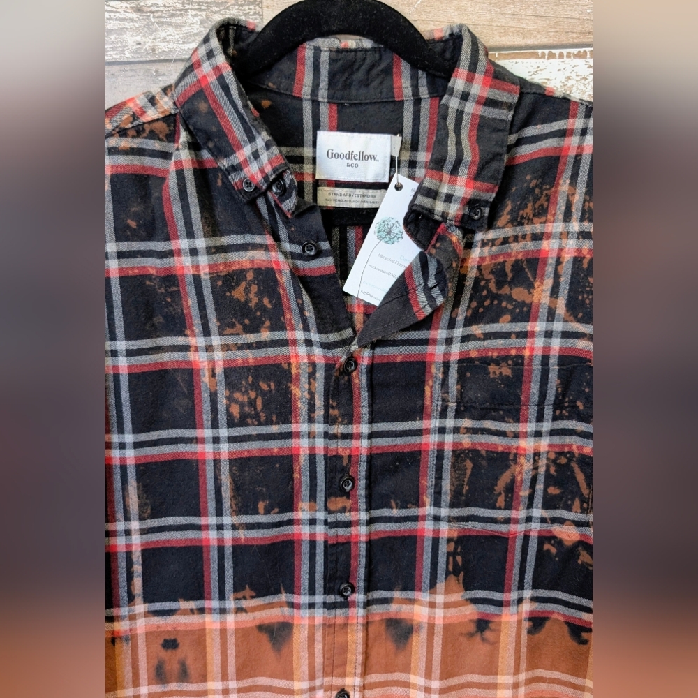 Credence Clearwater Revival Upcycled Dip Dye Bleached Flannel Shirt - Picture 14 of 15